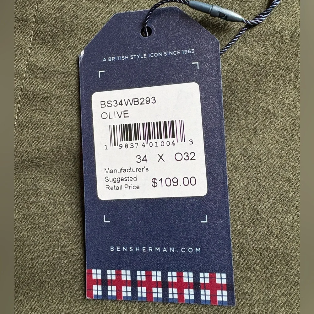 The Original Ben Sherman Straight Fit Men’s Twill Pants 34x32 Stretch‎ NWT Olive